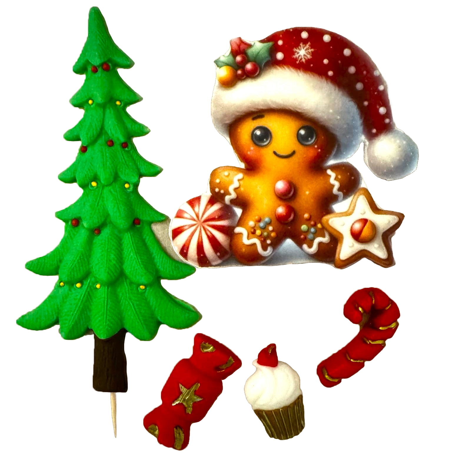 Set de 5 adornos comestibles de pasta de azúcar, Decoraciones de pasta de azúcar navideñas Naty Shop