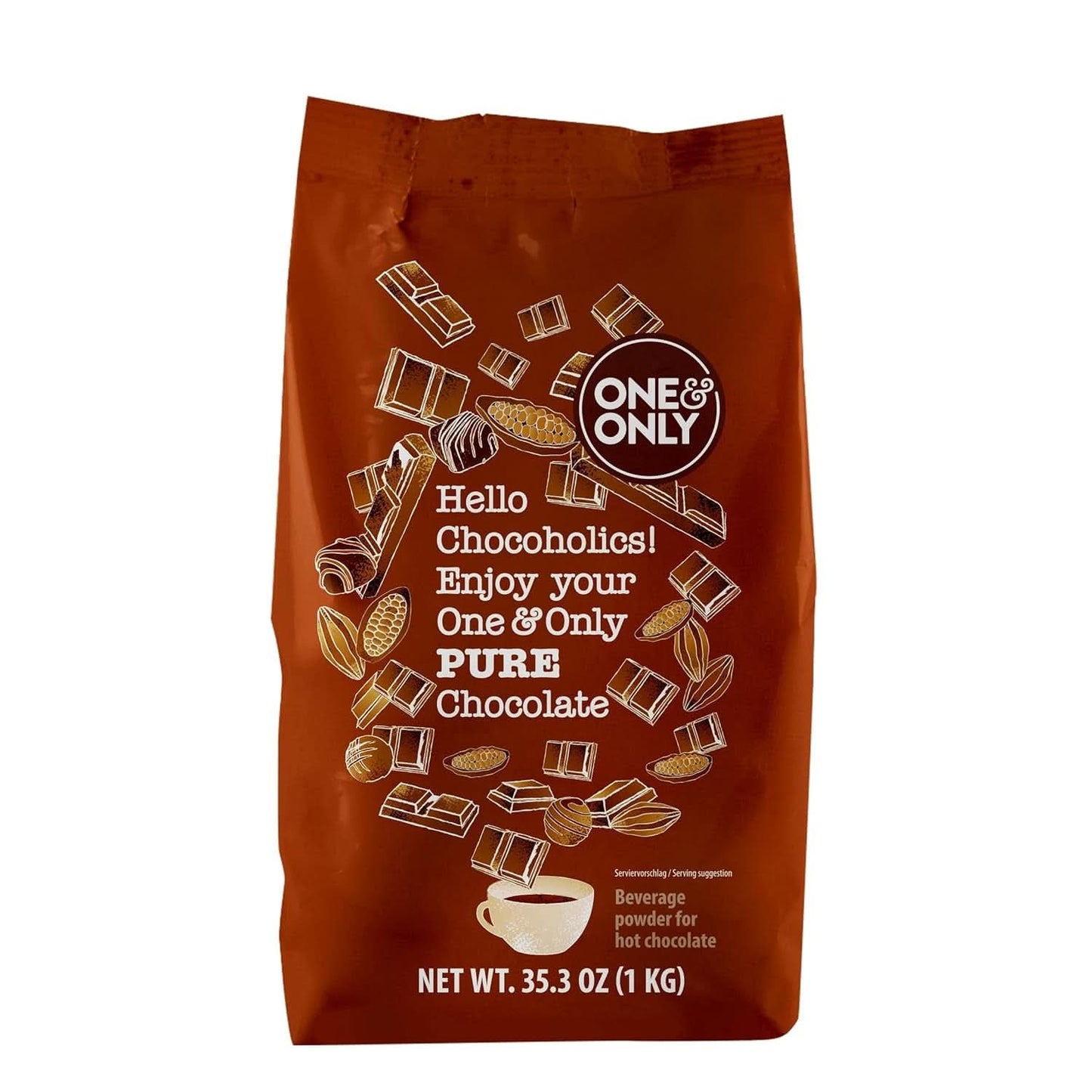 One&Only Chocolate en Polvo Puro 1 Kg - Chocolate en polvo de alta calidad para un chocolate para beber premium con 32% cacao Cacao y Chocolate Caliente Naty Shop