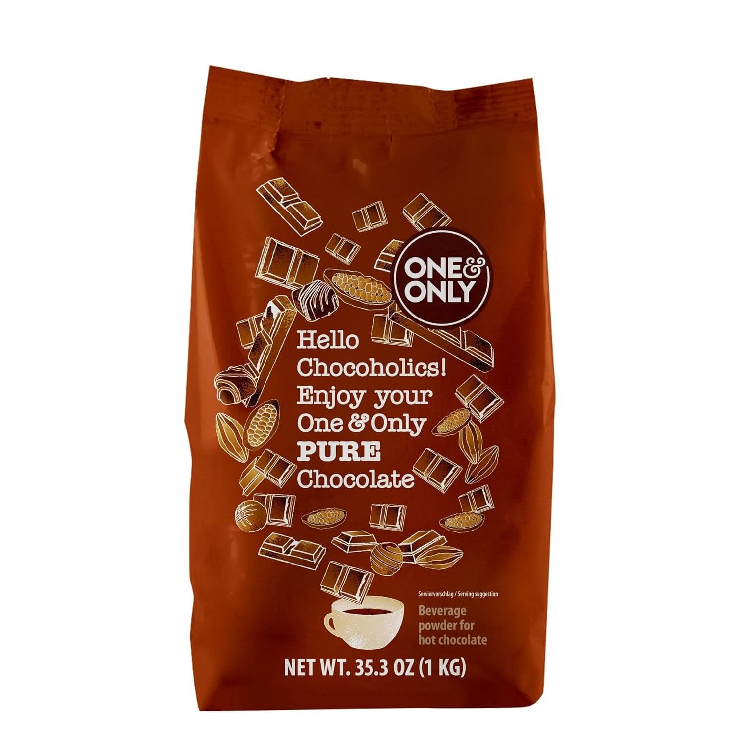 One&Only Chocolate en Polvo Puro 1 Kg - Chocolate en polvo de alta calidad para un chocolate para beber premium con 32% cacao Cacao y Chocolate Caliente Naty Shop