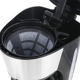 Emerio CME-122933, Cafetera de filtro, 1,25L para hasta 10 tazas de café recién hecho, filtro extraíble permanente, función antigoteo, jarra de cristal, apagado automático, 1000 vatios, negro/plateado