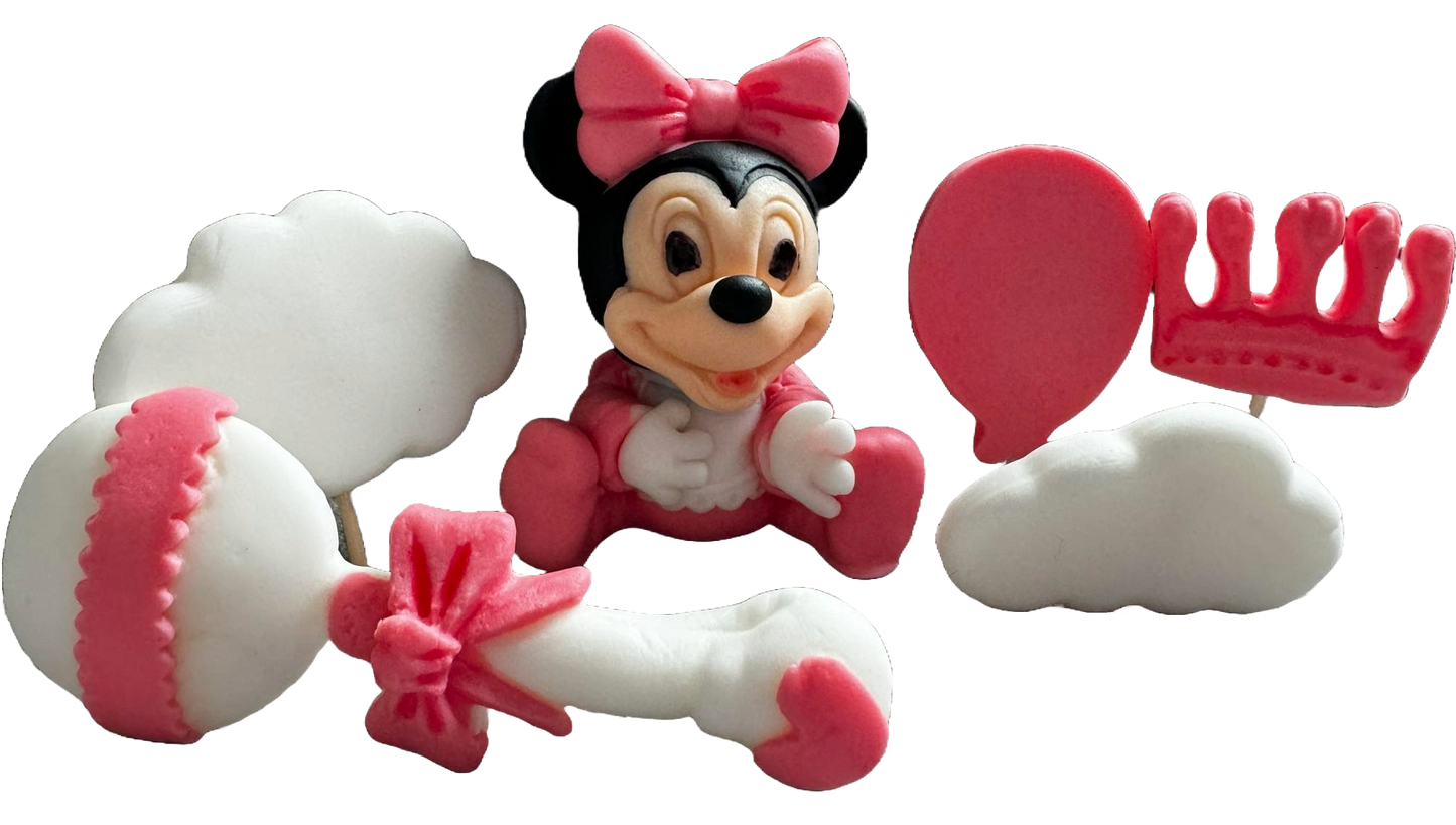 Set de 6 adornos comestibles de azúcar, Decoraciones de pasta de azúcar Minnie Mouse Naty Shop