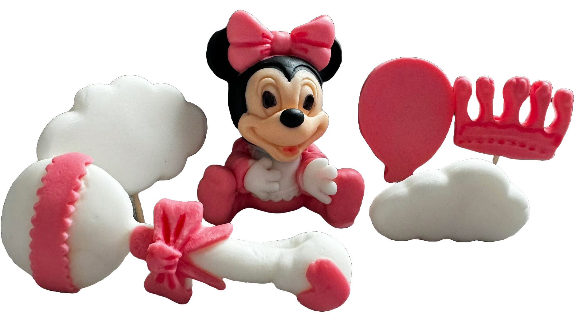 Set de 6 adornos comestibles de azúcar, Decoraciones de pasta de azúcar Minnie Mouse Naty Shop