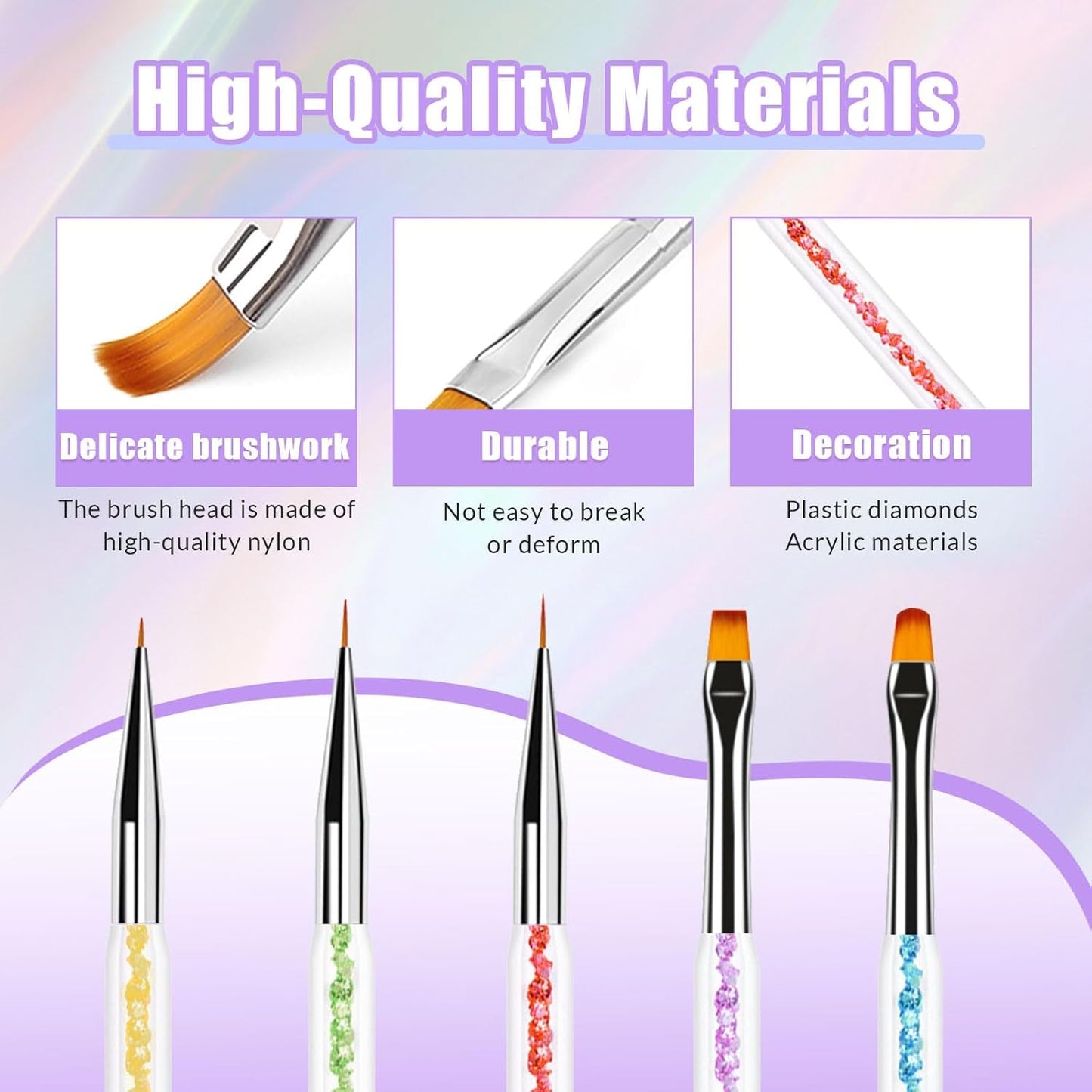Sularpek 6 piezas Pinsel para uñas, Pinsel para decoración de uñas, Pinsel para diseño de uñas, Juego de pinsel para uñas, Herramientas para puntear uñas con 1 aplicador de pincel de esponja, Zubehör para diseño de uñas DIY
