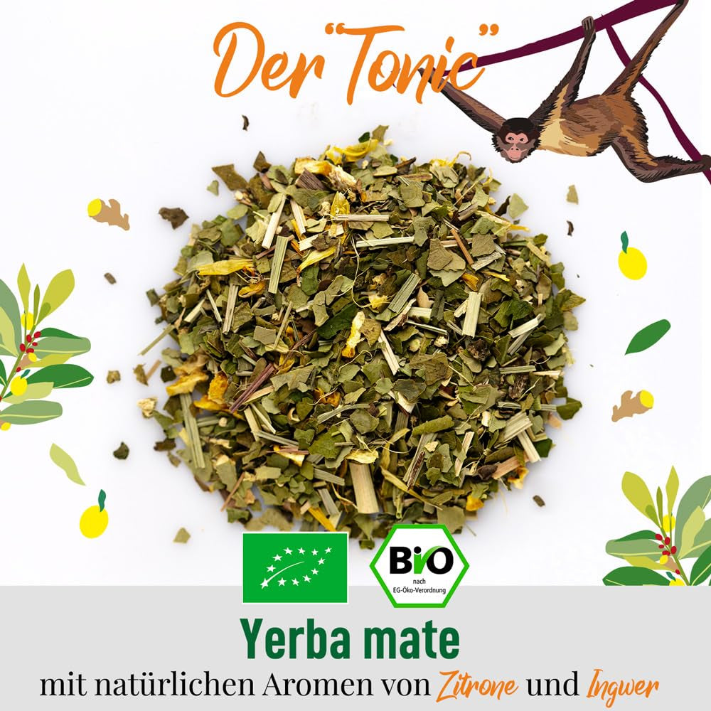 ORIGEENS BIO YERBA MATE CON LIMÓN Y JENGIBRE 200 G - El té energizante I Té de Yerba Mate Orgánica, sin tostar, hojas, sin tallos ni polvo