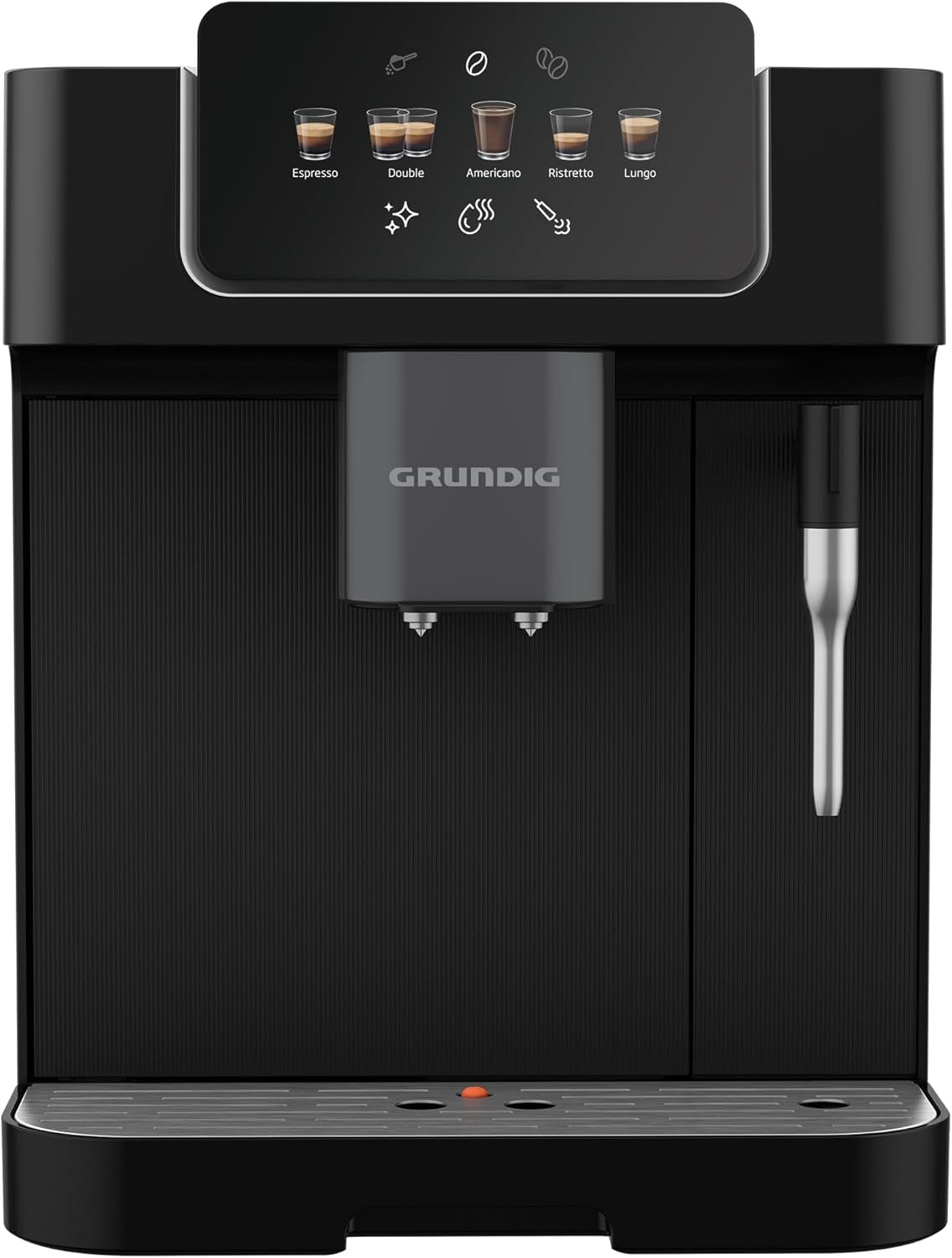 GRUNDIG KVA 6230 Cafetera espresso totalmente automática con espumador de leche, molinillo de acero inoxidable con 13 niveles de molienda, recipiente de granos de 250 g, depósito de agua extraíble de 2 litros, presión de la bomba 19 bar, pantalla táctil, negro