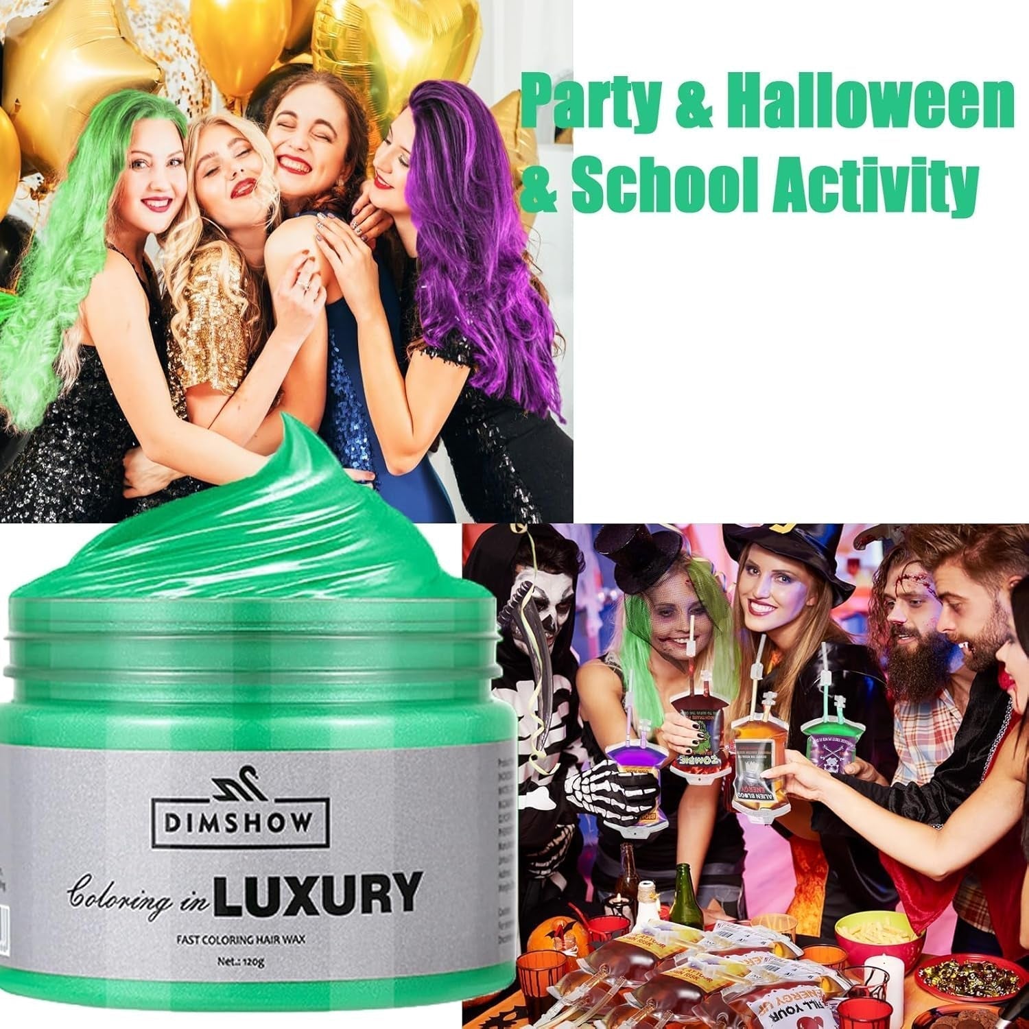 Cera para el cabello temporal verde, spray para el cabello temporal Crazy Green, barro semipermanente lavable, color de cabello de una sola vez, barro de pasta para el cabello de peinado instantáneo, color de cabello natural para fiestas, actividades y tinte para el cabello de Halloween Naty Shop