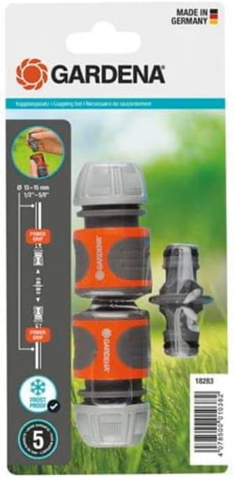 Juego de acoplamientos Gardena: Acoplamiento de manguera para extensiones de 13 mm (1/2 pulgada) y 15 mm (5/8 pulgada), incluso bajo alta presión de agua, fácil montaje (18283-20)