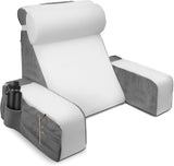 Almohada de lectura grande con soporte para el cuello y reposabrazos extraíbles, almohada de respaldo para cama, almohada de respaldo ergonómica con brazo, bolsillo y funda lavable para leer y ver televisión.