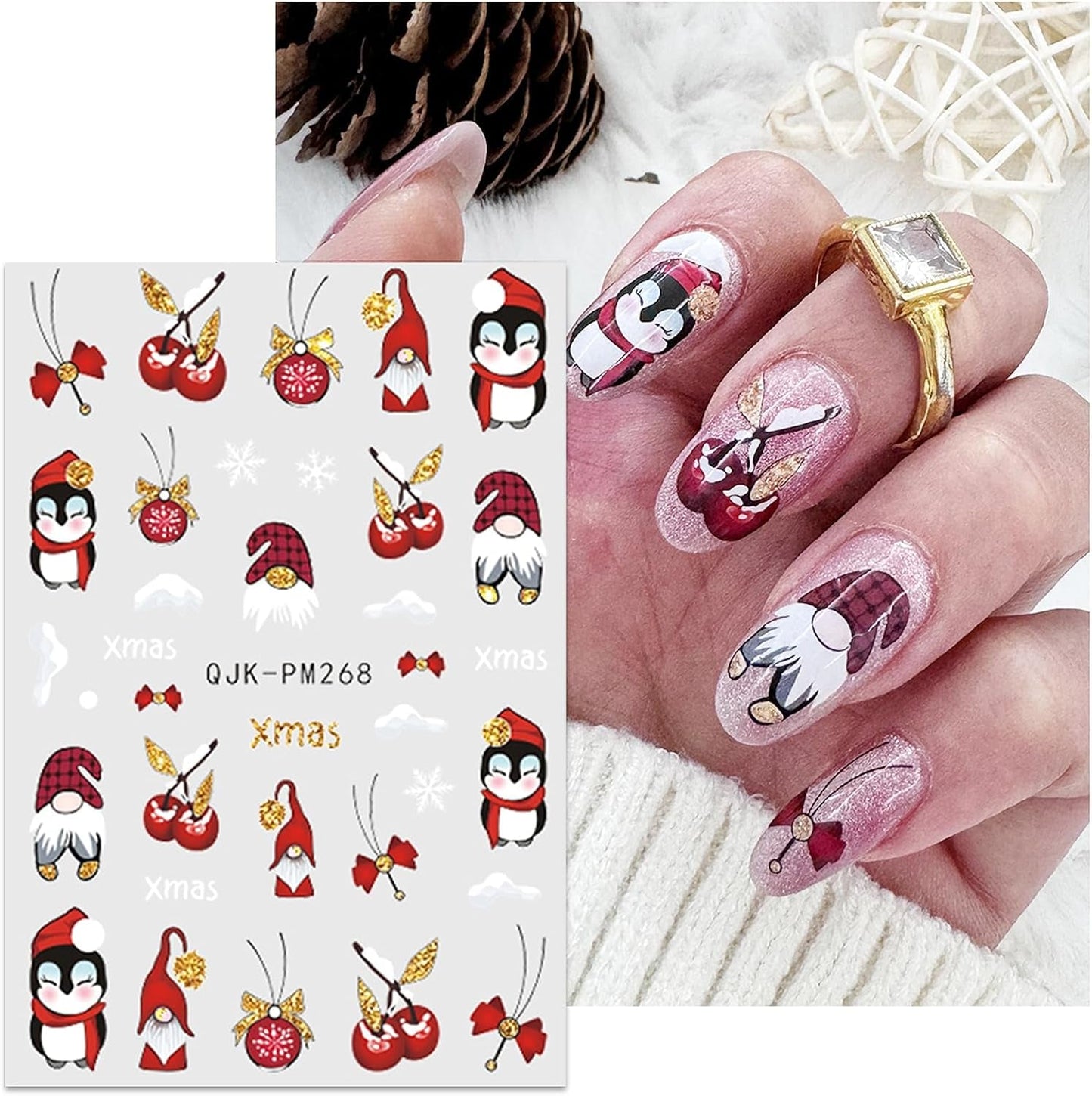 JMEOWIO Nagelsticker Weihnachten 10 Blatt Nail Art Sticker Selbstklebend Nagelaufkleber Glitter Schneeflocke Navidad Invierno Urlaub Oro Decoración Nageldesign Zubehör