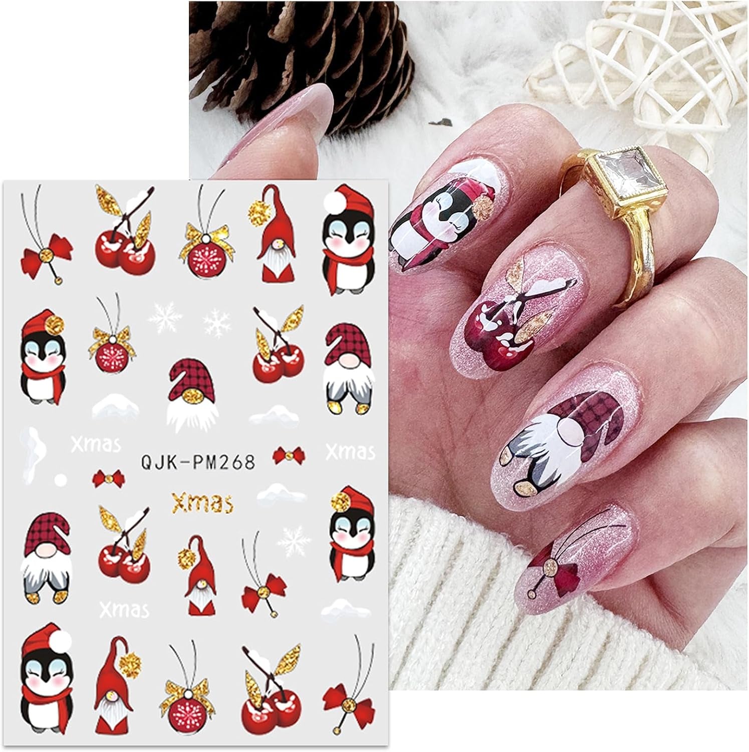 JMEOWIO Nagelsticker Weihnachten 10 Blatt Nail Art Sticker Selbstklebend Nagelaufkleber Glitter Schneeflocke Navidad Invierno Urlaub Oro Decoración Nageldesign Zubehör
