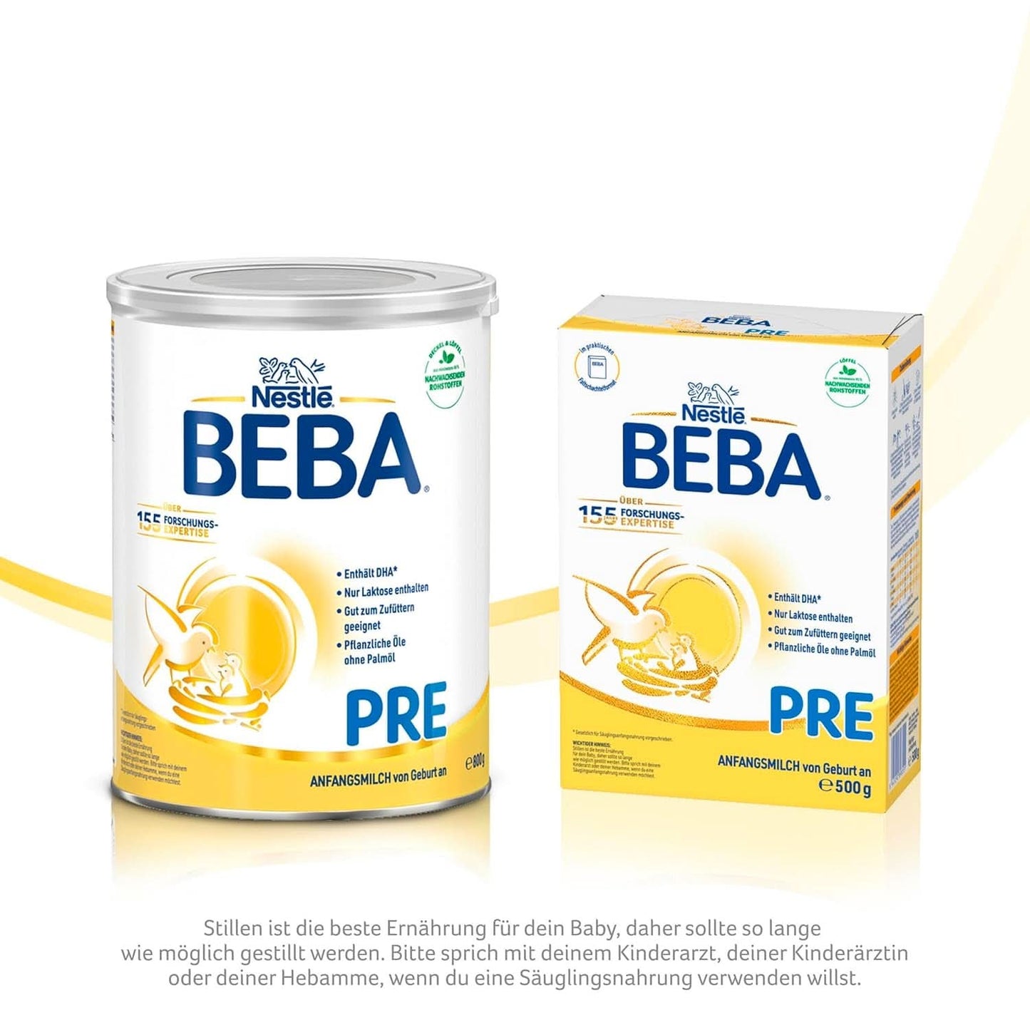 BEBA PRE Leche Inicial desde el Nacimiento, Papilla con DHA, Solo Lactosa, Sin Aceite de Palma, Pack 3 (3 x 800g) Naty Shop