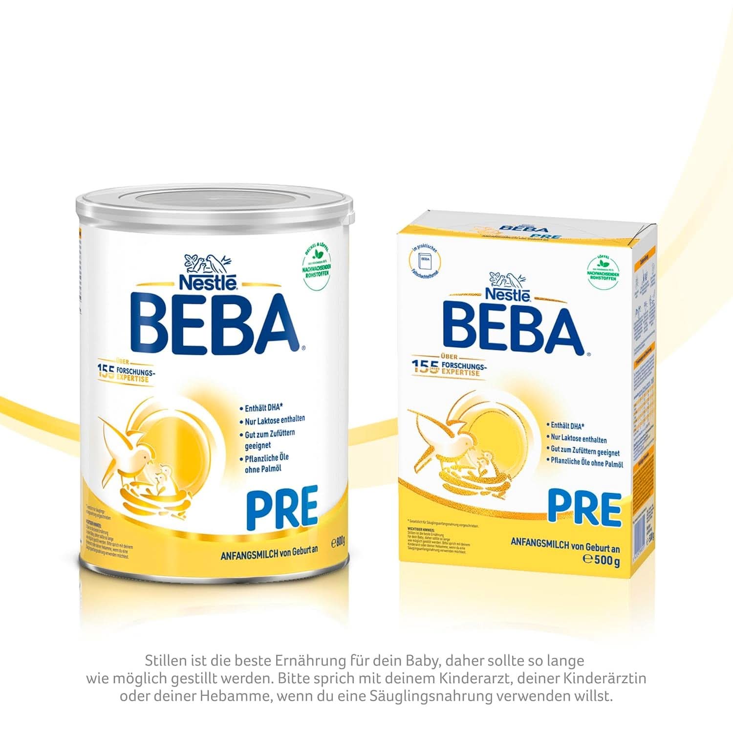 BEBA PRE Leche Inicial desde el Nacimiento, Papilla con DHA, Solo Lactosa, Sin Aceite de Palma, Pack 3 (3 x 800g) Naty Shop