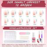 Juego de 360 ​​uñas postizas de bailarina degradada, uñas artificiales degradadas de color rosa y blanco con 2 bolígrafos de aceite de uñas, uñas postizas medianas Ombre para mujeres DIY