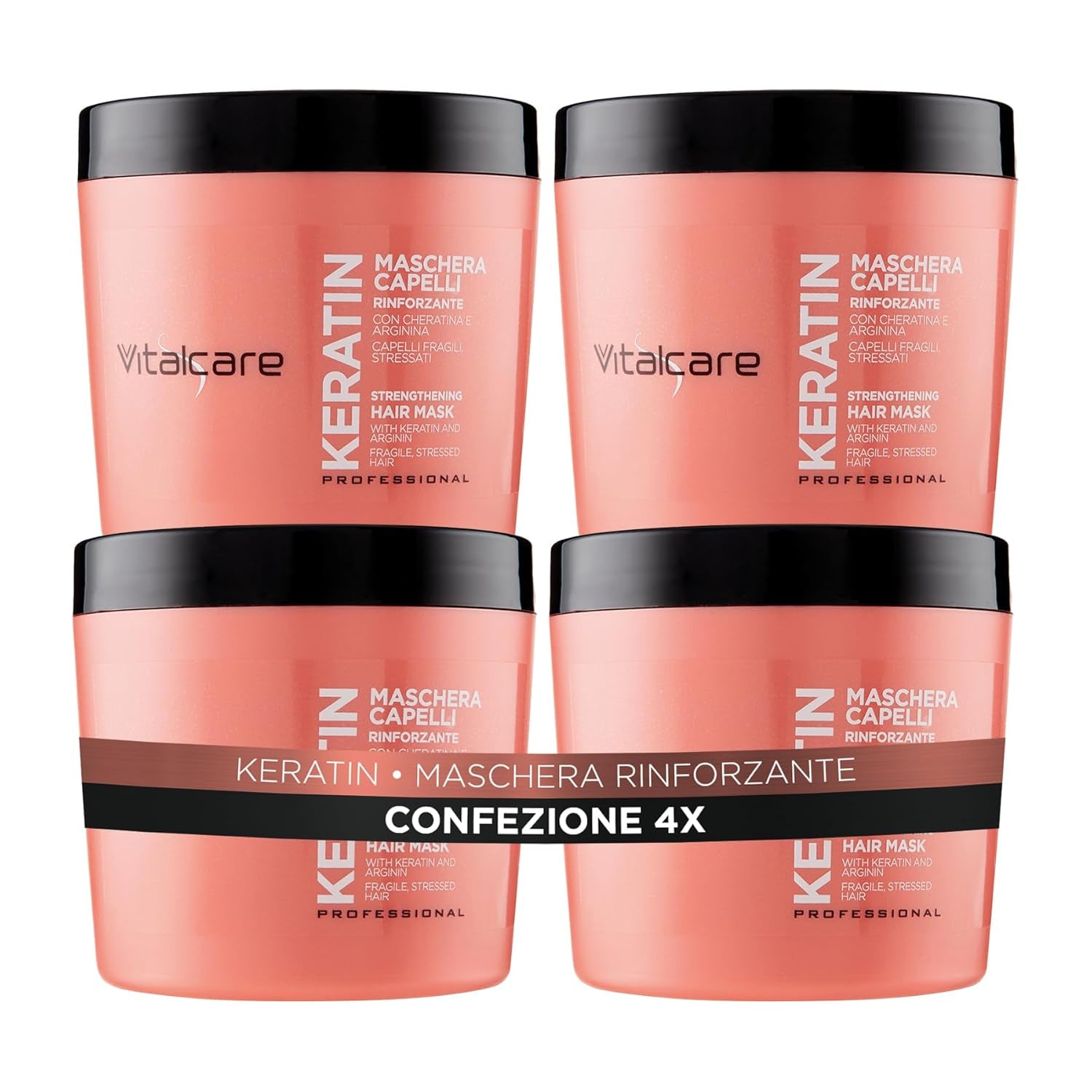 | Keratin - Mascarilla Capilar Fortalecedora para Cabello Quebradizo y Dañado con Queratina y Arginina para un Cabello más Fuerte y Suave 4 x 500ml Naty Shop Mascarilla Capilar 500 Ml (Pack de 4) Mascarilla