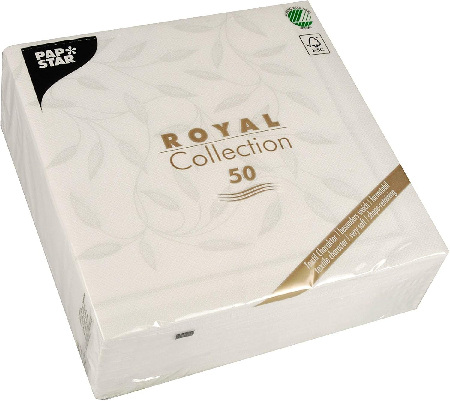Papstar, 50 servilletas "Colección ROYAL" pliegue 1/4 40 Cm X 40 Cm Blanco "Nuevo Mediterráneo", #11652
