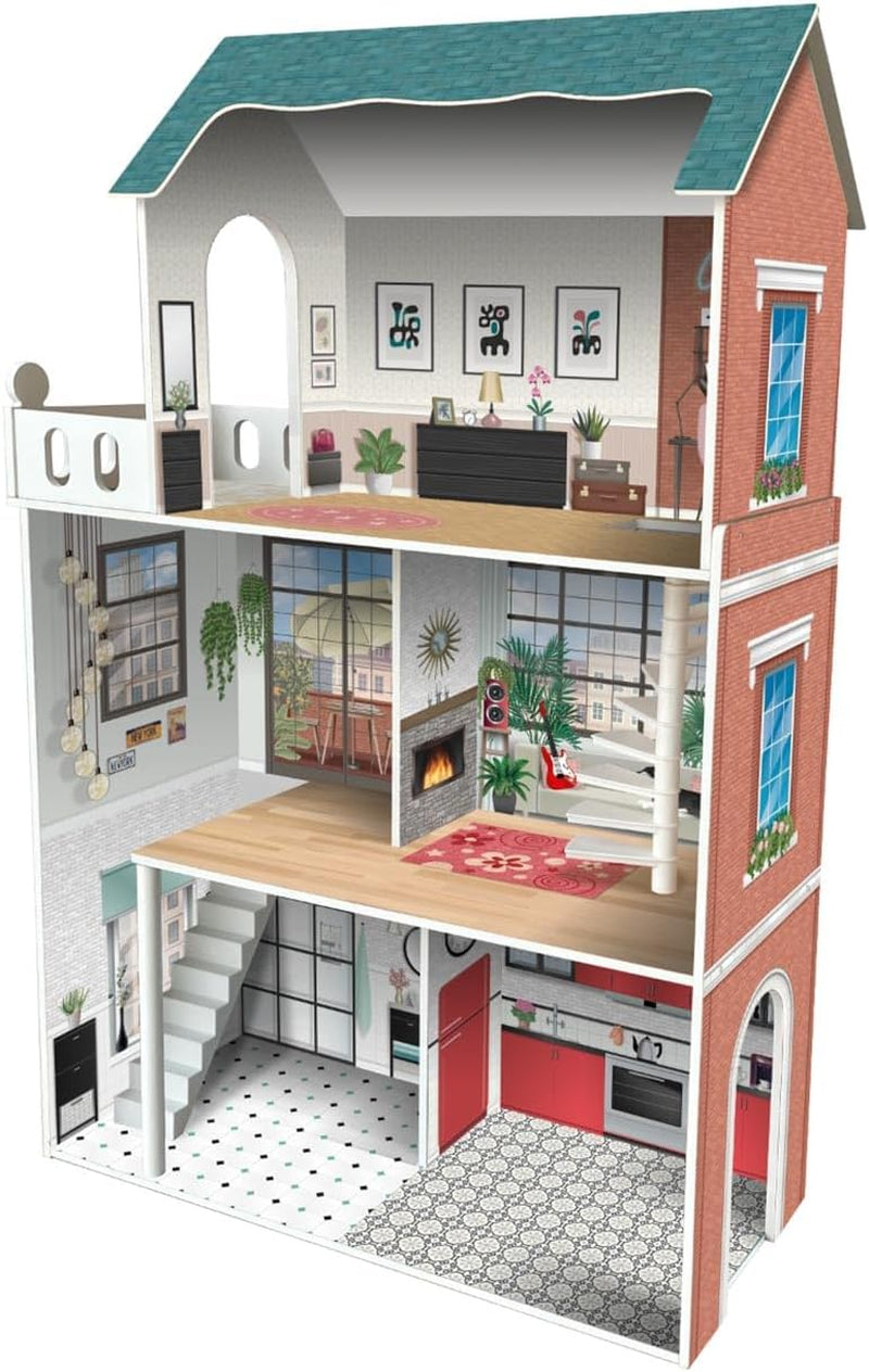 Soho-Madera Design Casa de Muñecas de 3 Pisos con 8 Muebles, Tamaño 120 X 33 X 75 cm (913D00181) Naty Shop Dollhouses Default Title