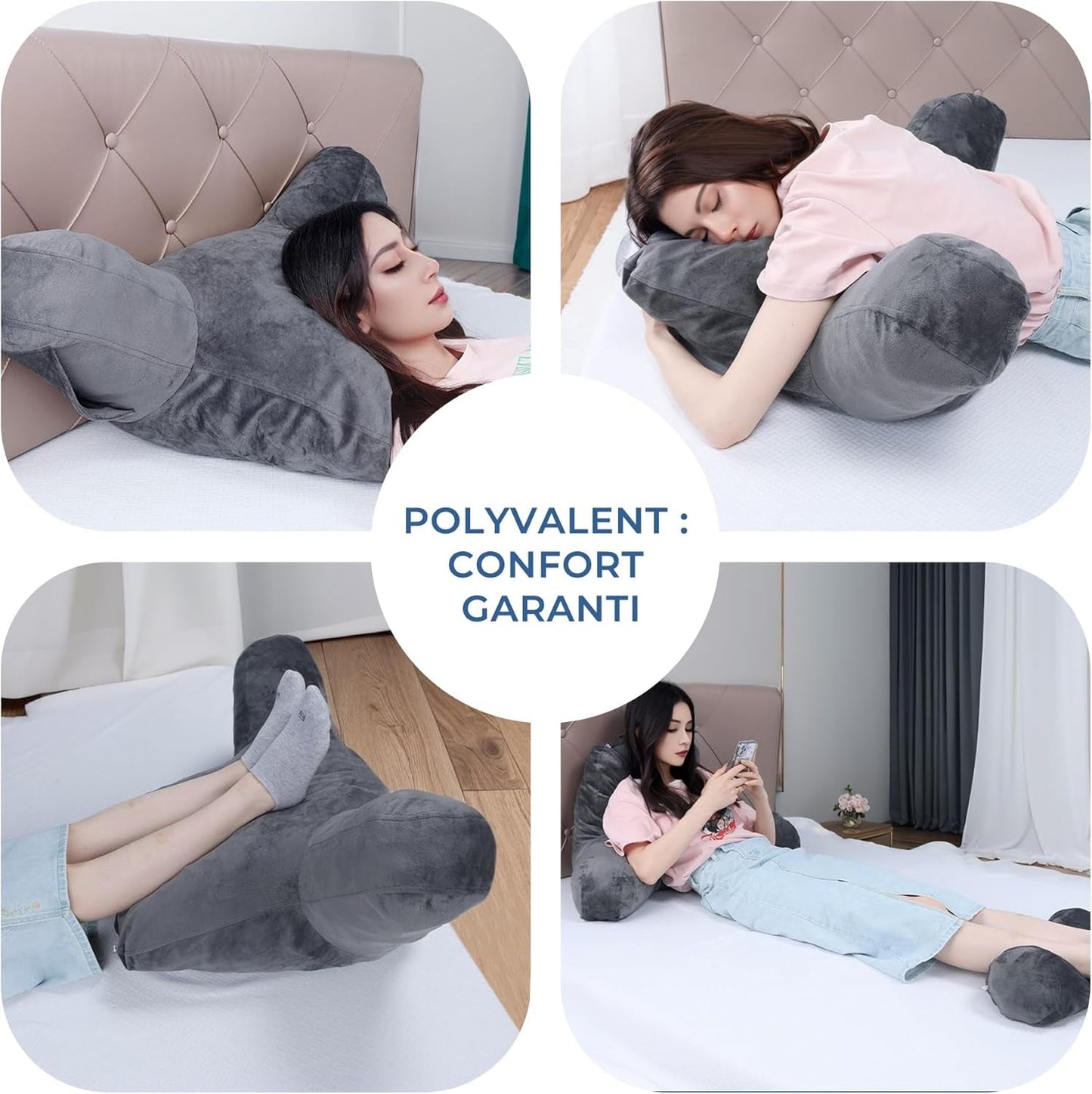 INFANZIA almohada de lectura ergonómica con reposabrazos, respaldo viscoelástico, gris, M