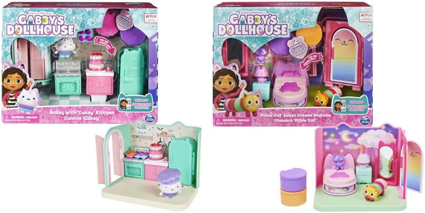 Gabby Dollhouse y Gabby Dollhouse Habitación Deluxe Sweet Dreams Fluffy Cat Dormitorio Almohada Gato y 3 Accesorios 3 Muebles y 2 Cajas Sorpresa Adecuado para edades de 3 años en adelante
