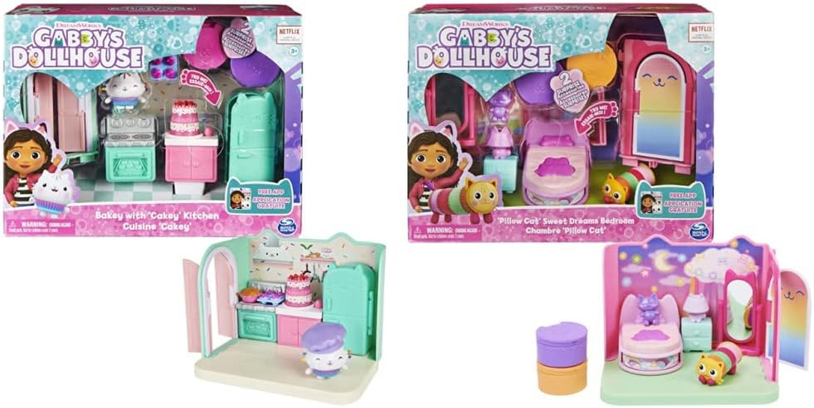 Gabby Dollhouse y Gabby Dollhouse Habitación Deluxe Sweet Dreams Fluffy Cat Dormitorio Almohada Gato y 3 Accesorios 3 Muebles y 2 Cajas Sorpresa Adecuado para edades de 3 años en adelante