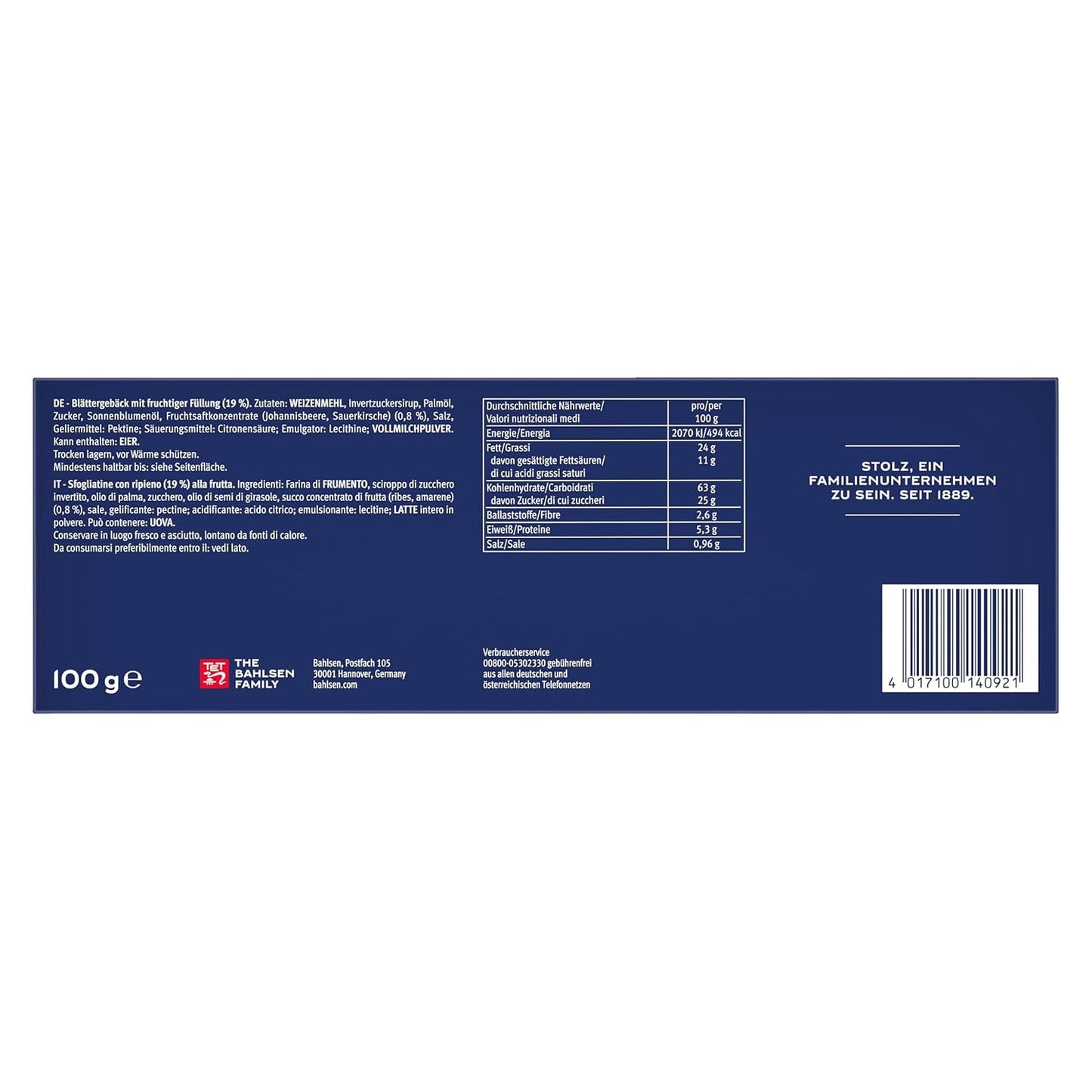 Bahlsen Deloba - 1 paquete - Hojaldre de grosella negra y cereza (1 x 100 g)