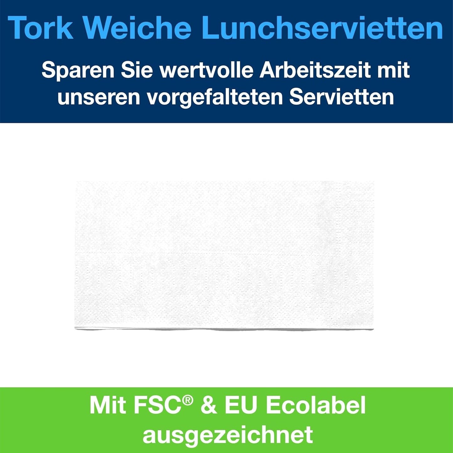 Tork Servilleta suave para el almuerzo blanca, pliegue 1/8, 3 capas, 33 cm × 33 cm, 150 servilletas, 477416