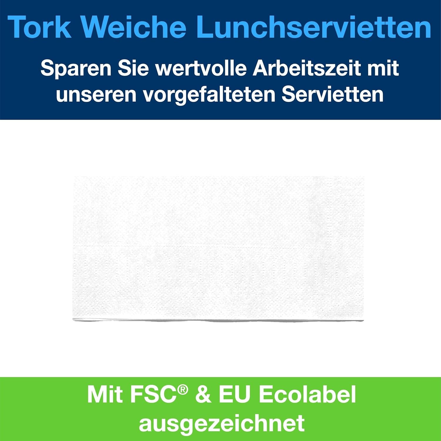 Tork Servilleta suave para el almuerzo blanca, pliegue 1/8, 3 capas, 33 cm × 33 cm, 150 servilletas, 477416