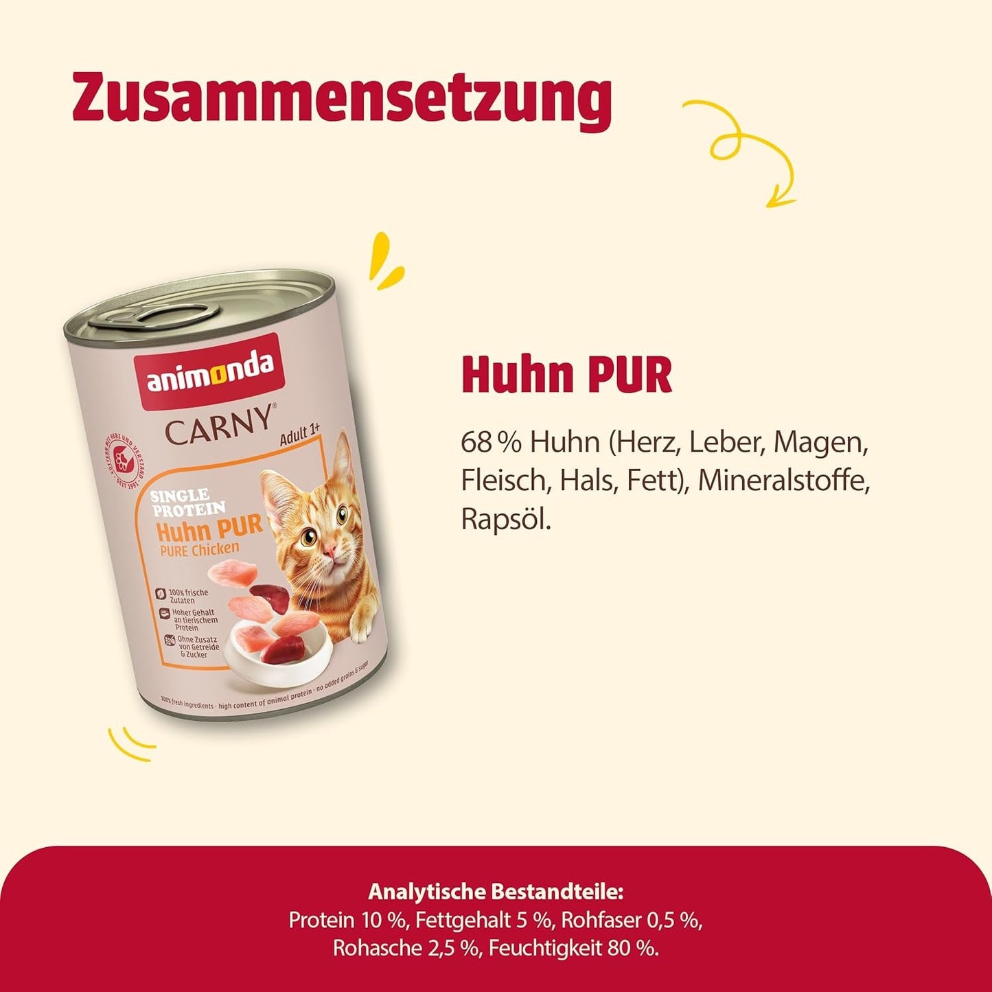animonda Carny Adult Single Protein Pure Pollo (6 x 400g), comida húmeda para gatos adultos con una única fuente de proteínas, comida húmeda para gatos adultos, sin cereales y sin azúcar