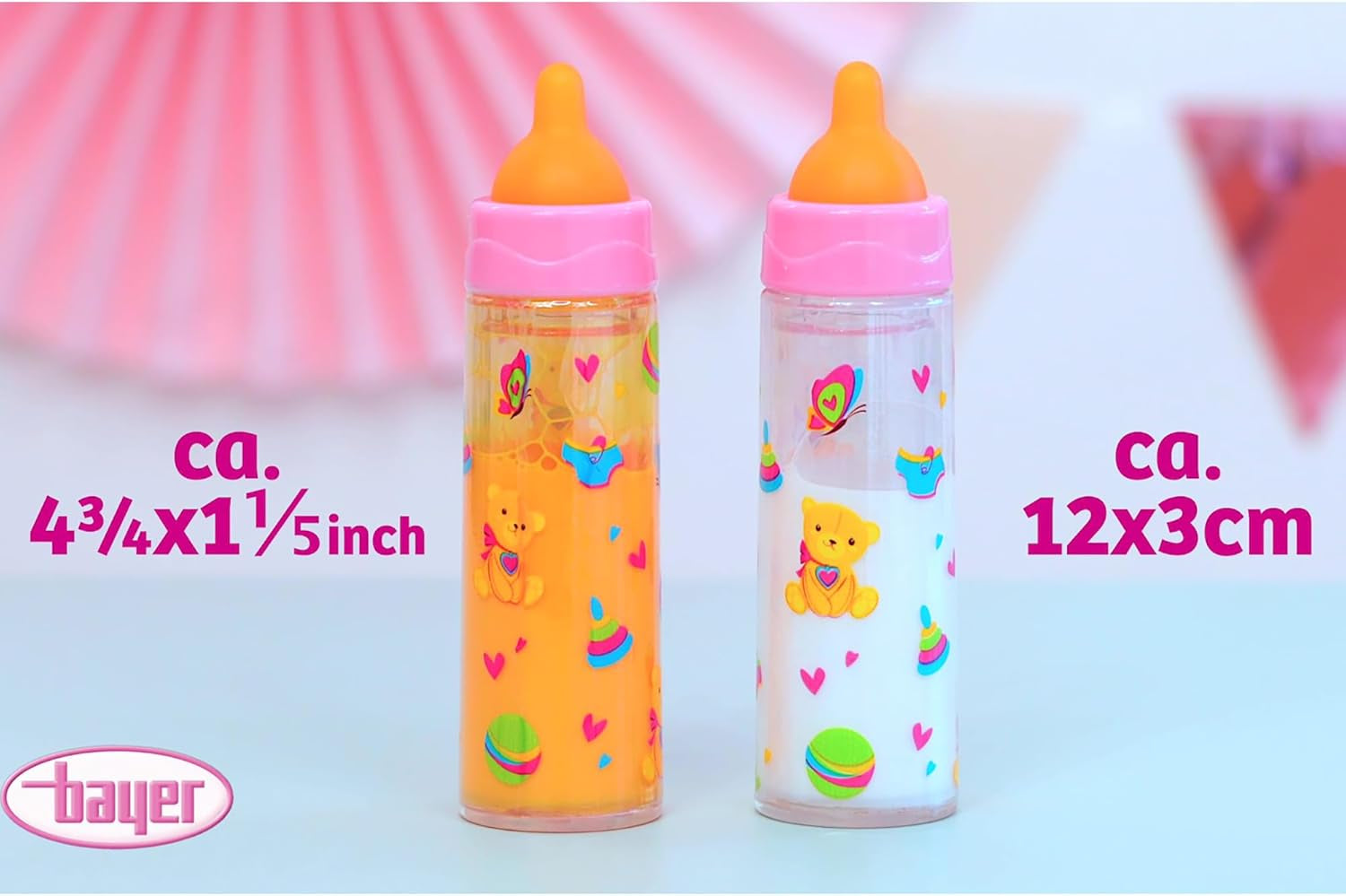 Bayer Design 79201AE Botella mágica, botella de leche, botella para beber, accesorio para muñecas, blanco y naranja