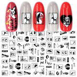 JMEOWIO Nagelsticker Geometrie 10 Blatt Nagelaufkleber Selbstklebend Schwarzes Herz Unregelmäßig Geformt Nail Art Sticker Dekoration Nageldesign Zubehör