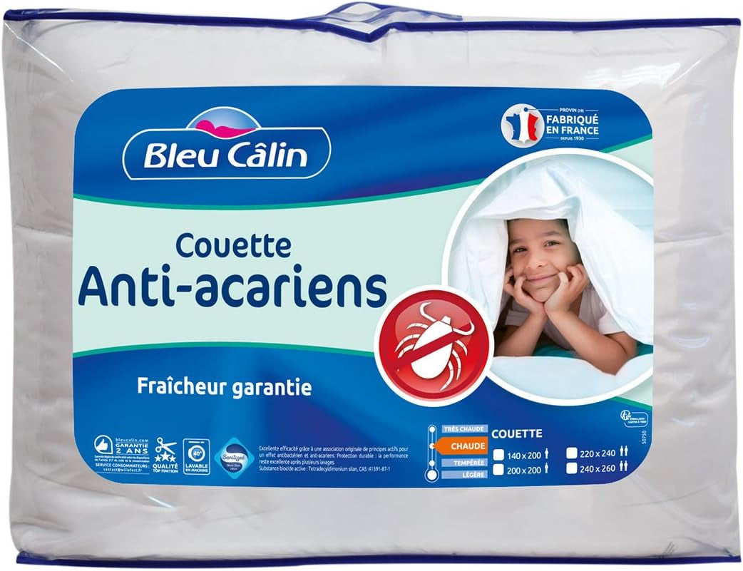 Edredón Antiácaros Bleu Calin 140X200 Cm, Para cama individual, Funda de microfibra suave, Tratamiento Sanitized Edredones y edredones Naty Shop