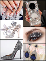 EBANKU Nail Art Strass Kit Multi Design Zubehör Mit 1 Pinzetten 1 Stück Wachsstifte Deko Diamanten Kristalle Perlen Edelsteine ​​​​Bunt Pferdeaugen Strass Metall Nieten Für Nagel DIY (1 Stück (10Er Pack))