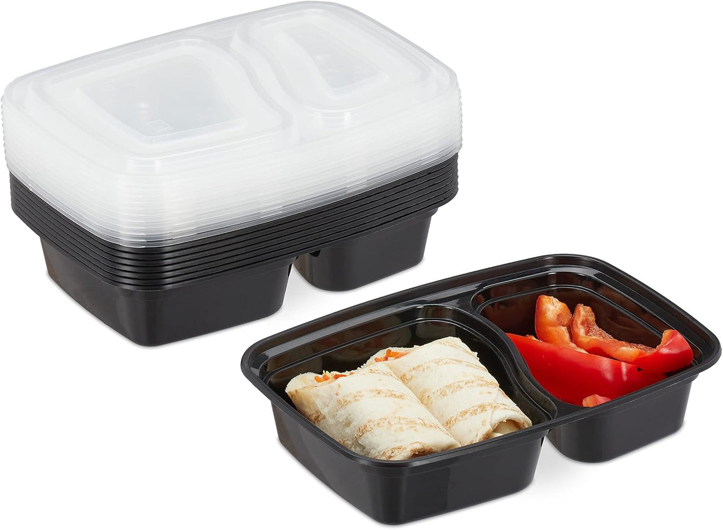 Relaxdays Cajas de preparación de comidas, juego de 10, 2 compartimentos, resistente al microondas, 800 ml, caja de plástico para alimentos con tapa, cajas de almacenamiento de alimentos negras Naty Shop Default Title