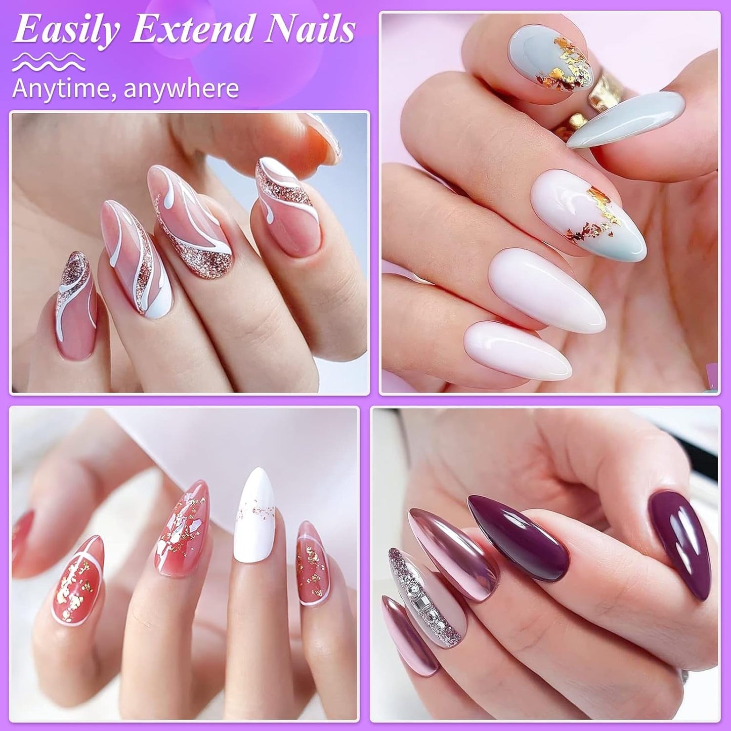 Becellen 500 puntas de uñas artificiales, puntas de uñas de gel suave, cobertura completa, puntas de uñas de gel, uñas artificiales prepulidas, juego de pegamento para decoración de uñas (almendras)