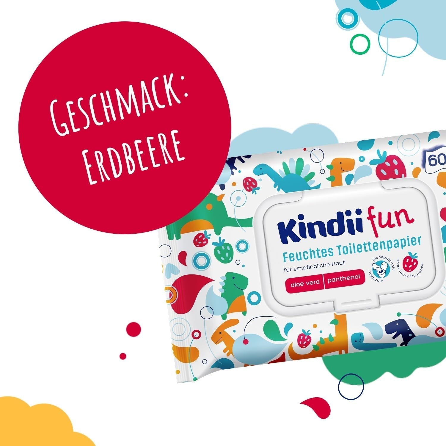 Kindii Fun Papel Higiénico Húmedo - (10X60 piezas) Papel Higiénico Húmedo - Manzanilla, Aloe Vera, Ph-Neutro, Hidrable, Refresca la zona íntima - 600 piezas