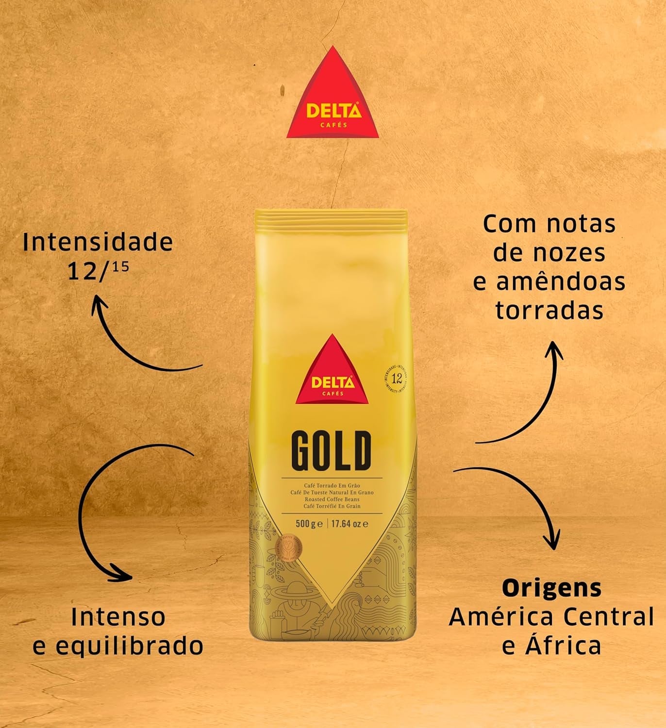 Lote de café en grano Delta, envase Gold, 500 g