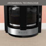 Krups KM3210 Pro Aroma Plus Cafetera espresso, 10 tazas, 1,25 L, Mantiene caliente 30 minutos, Ventana visible de nivel de agua, Sistema antigoteo, Negra con aplicaciones de acero inoxidable