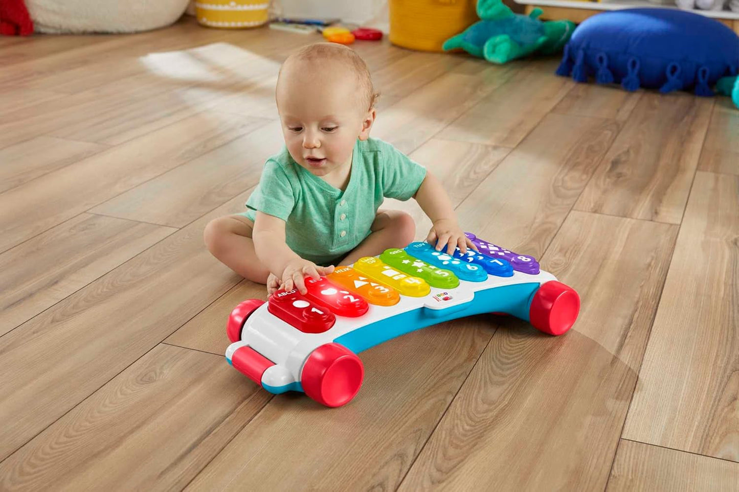 Fisher-Price Xilófono gigante iluminado - instrumento musical electrónico para arrastrar con canciones con contenido educativo, para niños, bebés a partir de 9 meses, multicolor, versión: francés, HJK40 Jucarii Bebe Naty Shop