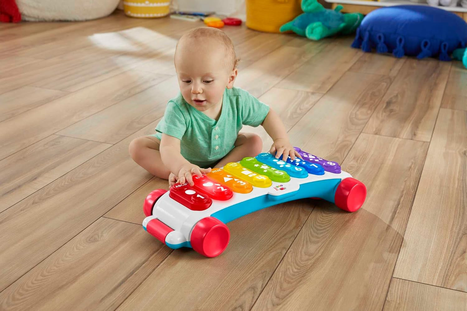 Fisher-Price Xilófono gigante iluminado - instrumento musical electrónico para arrastrar con canciones con contenido educativo, para niños, bebés a partir de 9 meses, multicolor, versión: francés, HJK40 Jucarii Bebe Naty Shop