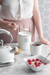 Colección LIVING, azucarero con tapa | pastel crema | caja de almacenamiento 1 L cocina para azúcar | azucarero de acero con tapa | Tarros herméticos de bambú con tapa Naty Shop Cajas de almacenamiento de alimentos