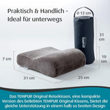 TEMPUR Almohada de Viaje Viscoelástica, Almohada Cervical Ergonómica, Incluye Bolsa de Transporte, Antracita, Dimensiones 25 x 31 x 10/7 cm