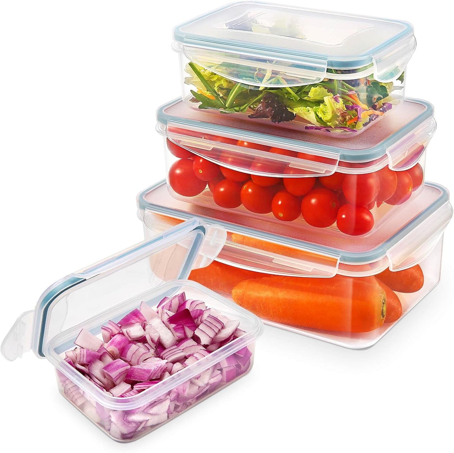 YASHE Tarro de almacenamiento de alimentos con tapa Juego de tarros de almacenamiento de plástico de 12 piezas Sin BPA Cajas de almacenamiento de alimentos transparentes apilables 100% a prueba de fugas Naty Shop Mb-04-4Pcs