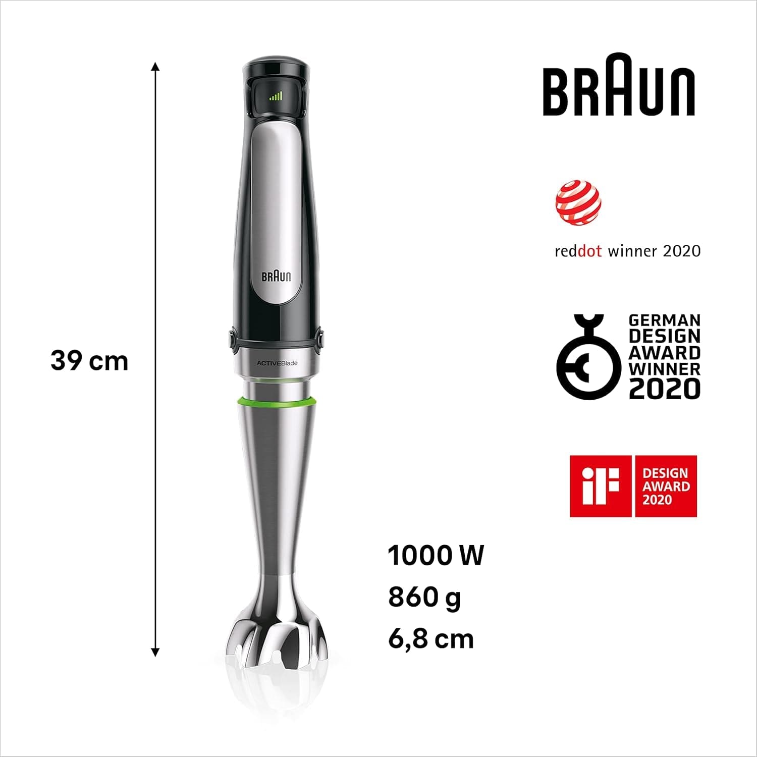 Braun Multiquick 7 MQ 7035X Stabmixer - Pürierstab Mit Abnehmbarem Edelstahl Mixfuß Mit Activeblade Technologie Zum Pürieren Der Härtesten Ingredient, Inkl. Juego de 3 piezas Zubehör, 1000 W, color negro Cocina Naty Shop