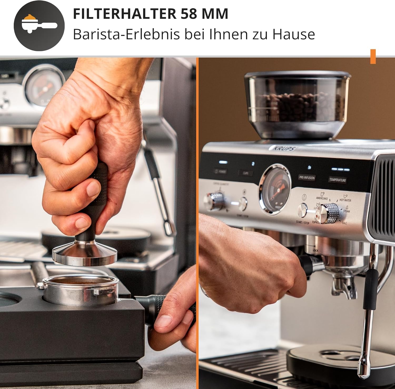 Krups Precision Cafetera espresso manual con portafiltro y molinillo, Cafetera barista con panel de control intuitivo, ajustes de preinfusión, Cafetera espresso con boquilla de vapor, calentamiento rápido, XP801T10
