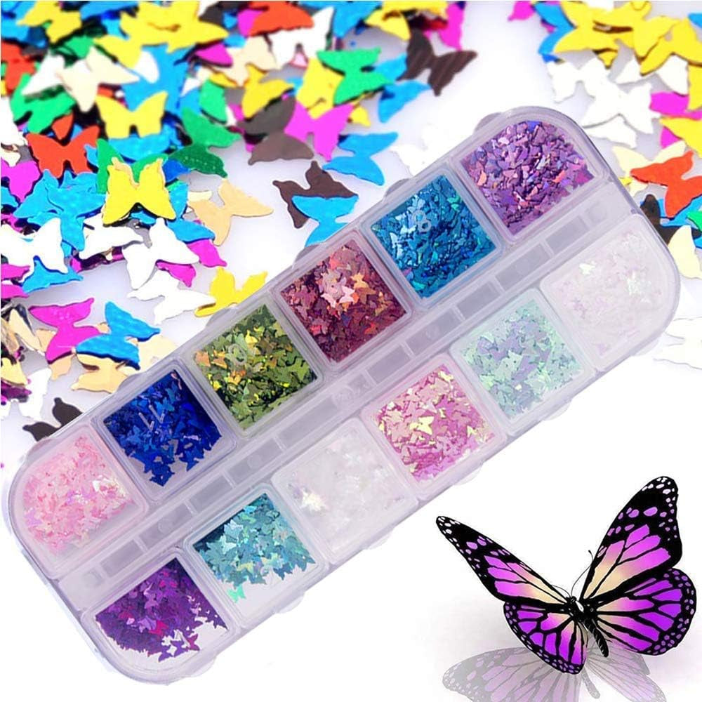 Kalolary Flores secas para uñas Lentejuelas de mariposa Esmalte de uñas Papel de aluminio Pegatinas de uñas Pinzas Piedras de uñas Diamantes de imitación Lápiz para diseño de uñas 3D Decoraciones de bricolaje