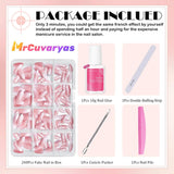 Juego de Uñas Postizas - 240 Piezas Uñas Postizas Francesas Pegamento - Diseño Degradado Blanco Rosa Uñas Artificiales Cubierta Completa Gel Suave Natural y Cómodo de Usar (Almendra Rosa)