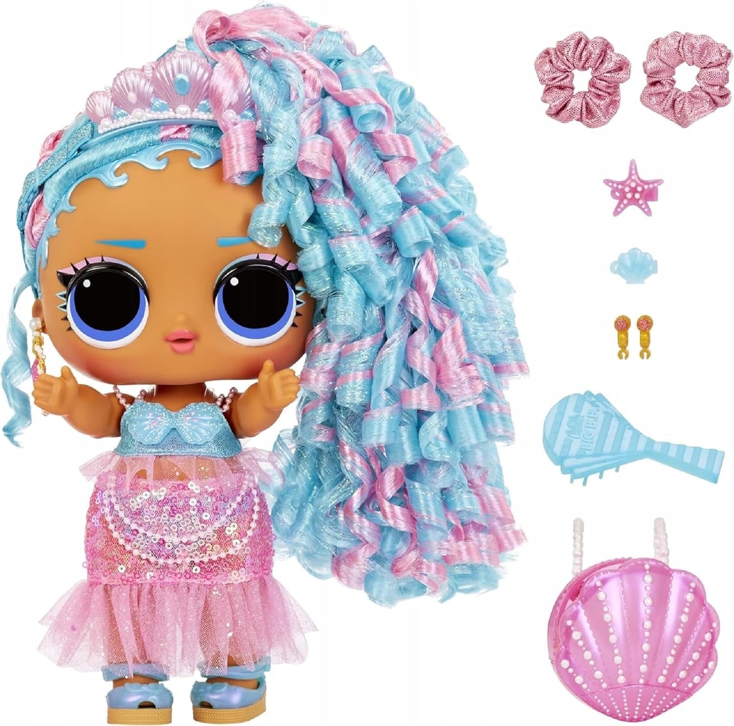JAJAJA. ¡Sorpresa! Big Baby Hair Hair Hair – SPLASH QUEEN – 27,94 cm große Puppe mit 14 Überraschungen, Accessoires zum Teilen und echten Haaren – Für Kinder und Sammler ab 4 Jahren
