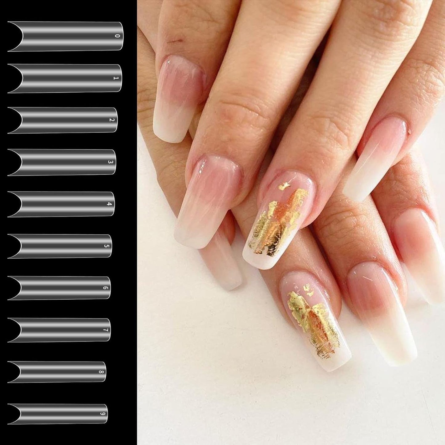 200 puntas de uñas postizas, puntas de uñas artificiales acrílicas, puntas de uñas postizas francesas, puntas de uñas postizas transparentes cuadradas rectas extralargas para salones de uñas de bricolaje