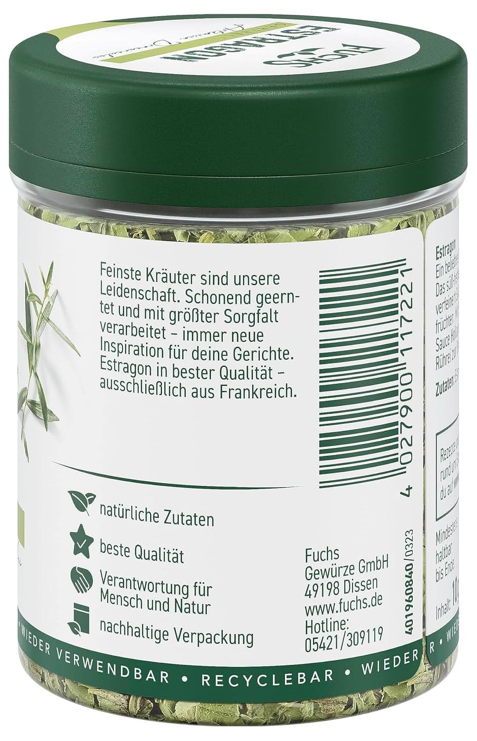 Fuchs, estragón, hierbas francesas para afinar ensaladas o salsa holandesa, 10 gramos Condimente Naty Shop