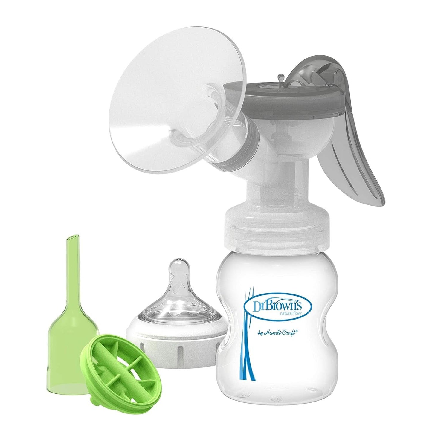 Sacaleches manual con protección Softshape 100% silicona (B, brida 25mm) y opciones anticólicos + Biberón de boca ancha de 150ml con tetina de flujo lento nivel 1 Accesorios Alimentación y Lactancia Bebe Naty Shop