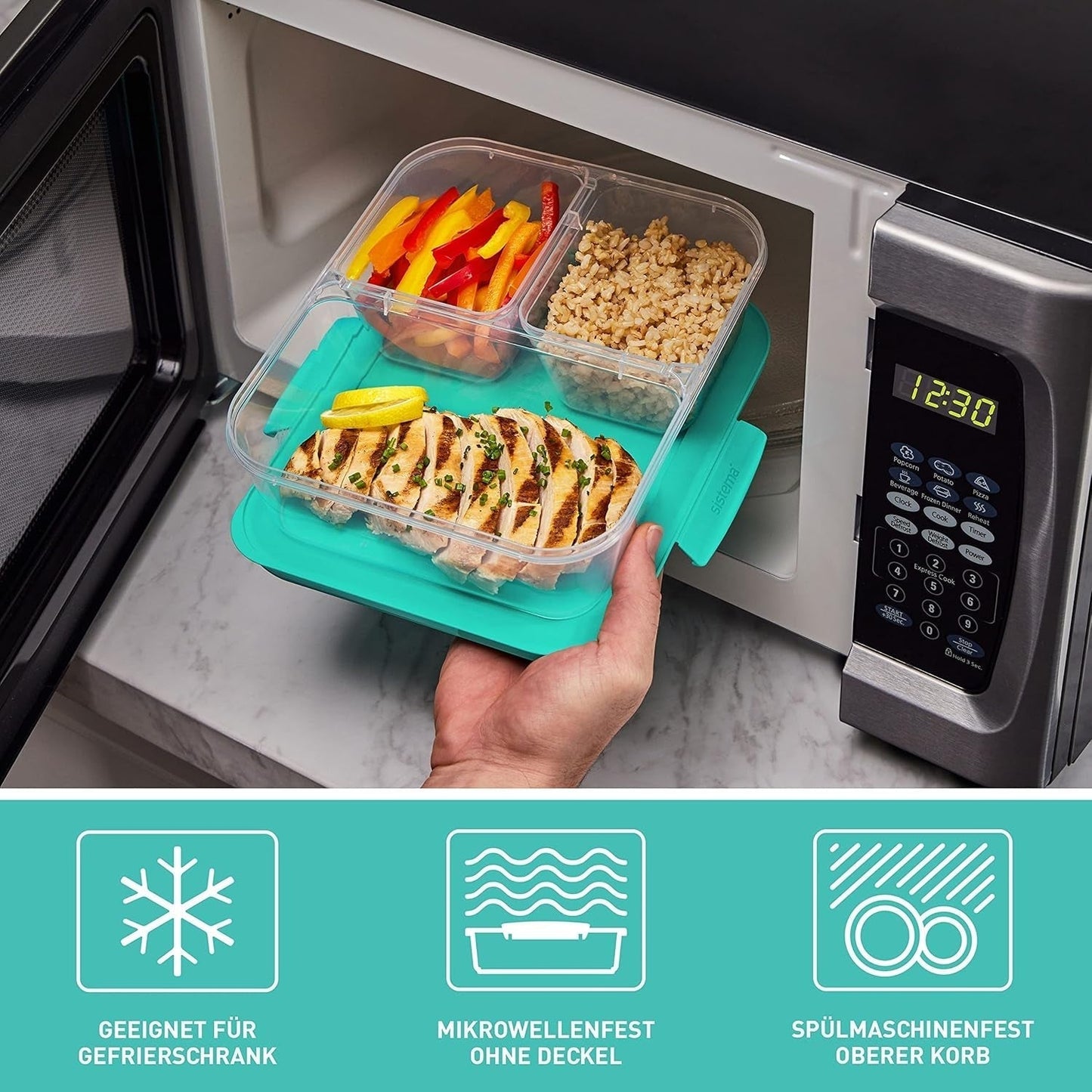 Contenedores de almacenamiento de alimentos con sistema Nest IT Cajas de preparación de comidas | Contenedores herméticos de almacenamiento de 1,9 litros con TRES compartimentos y tapas | Sin BPA | Verde | Cajas de almacenamiento de alimentos Naty Shop de 5 piezas